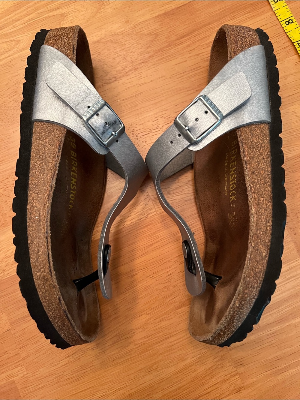 Birkenstock Silver Taupe T-Strap Sandals - Picture 8 of 9